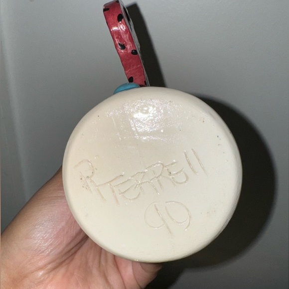 VINTAGE Mugs Black&White Stripe With Dog Handle Signed R Terrell - Picture 5 of 12